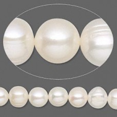 7-9mm White Cultured Semi-Round Potato Pearls - Strand