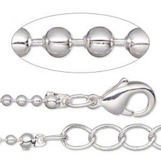 18" (45cm) x 1.5mm diam Silver Plated Ball Chain Necklaces - Each