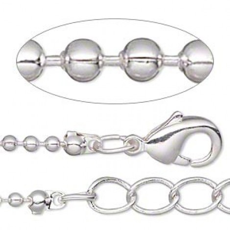 18" (45cm) x 1.5mm diam Silver Plated Ball Chain Necklaces - Each