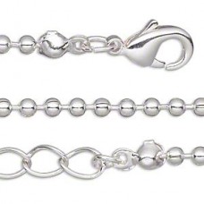 24" (60cm)  x 2mm Silver Plated Ball Chain Necklaces - Each