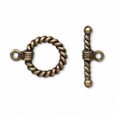 14mm Antique Brass Bar & Ring Twisted Toggle Clasp