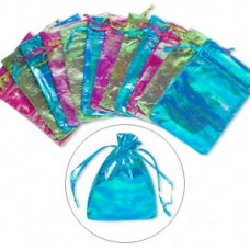 5.5x4" (140x100mm) Iridescent Fabric Drawstring Jewellery Pouches - Pack 12