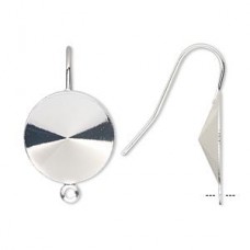 22mm Silver Pl Fishhook Earwires w/16mm Rivoli Setting + Loop - Per Pair