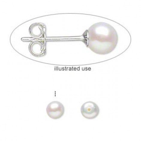 4-4.5mm A-Grade White Cultured Freshwater Half-Drilled Pearls - per pair