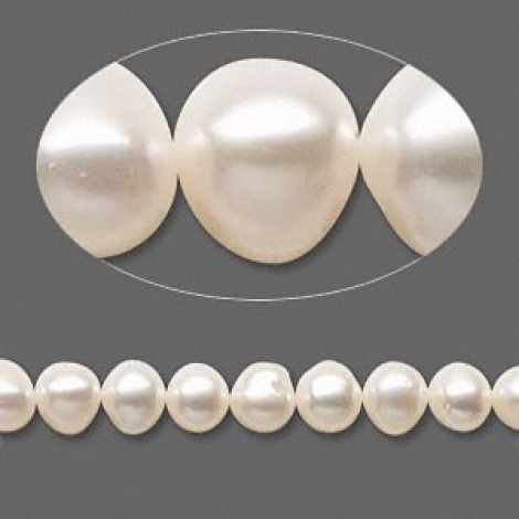 5-6mm White Freshwater Cultured Semi-Round Pearls - 15" strand