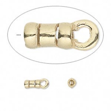 6x3mm (2mm ID) Gold Plated Nickel & Lead-free Pewter JBB Cord End Caps - Pack of 2 pair