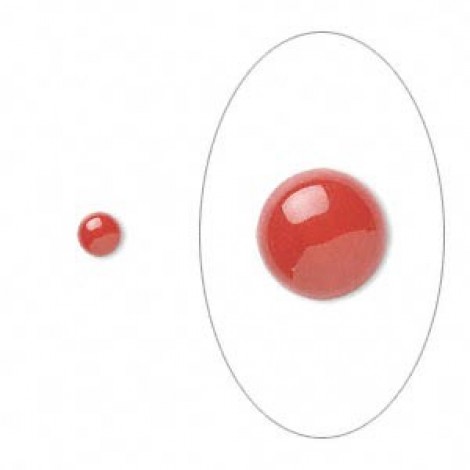 8mm Red Coral Round Cabochons - Per Pair