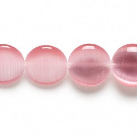 6mm Flat Round Pink Cats Eye Beads