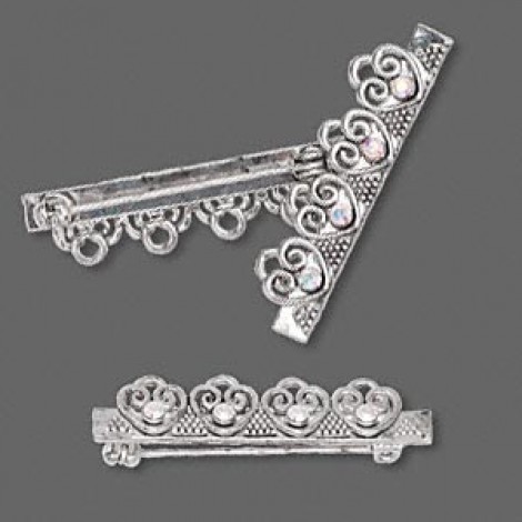 40x10mm Silver Plated Pewter/Crys AB 4-Loop Brooch