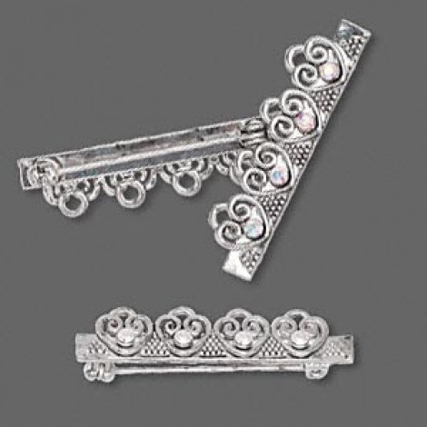 40x10mm Silver Plated /Crystal AB 4-Loop Brooch - Each 40x10mm Silver Plated /Crystal AB 4-Loop Brooch - Each