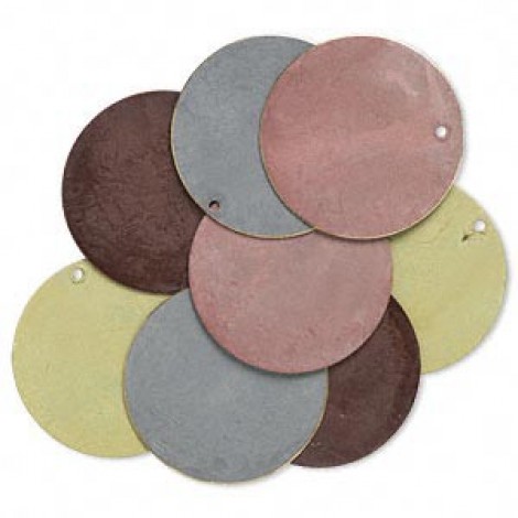 30mm Patina Brass Flat Round Drops - Earth Col - Pk 8