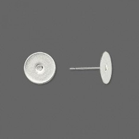 10mm Silver Plated Brass Flat Pad Earposts - Pack of 10 Pair