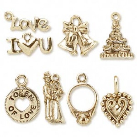 Antique Gold Pewter Wedding Charms - Set of 8 Antique Gold Pewter Wedding Charms - Set of 8