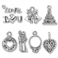 Antique Silver Pewter Wedding Charms - Set of 8