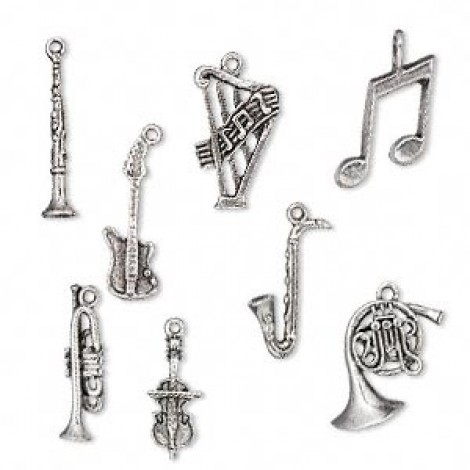 Antique Silver Pewter Music Charm Set - Pack of 8