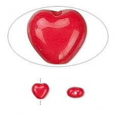 6mm Czech Red Opaque Glass Heart Beads