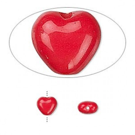 6mm Czech Red Opaque Glass Heart Beads