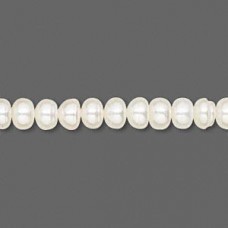 5x7mm White Cultured Button Pearls - 14" Strand (35cm)