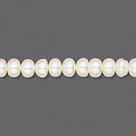 5x7mm White Cultured Button Pearls - 14" Strand