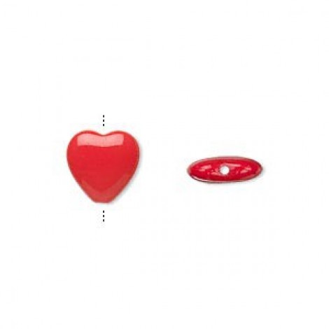 10mm Czech Red Opaque Glass Heart Beads