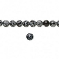 6mm Snowflake Obsidian Round Gemstone Beads - Strand