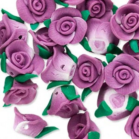 13x8mm Purple Polymer Clay Rose Beads
