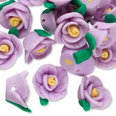 13x8mm Lavender w/Yellow Polymer Clay Flower Bead - Pack of 12