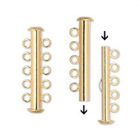 31x6mm 5-Strand Gold Plated Slide Tube Clasp