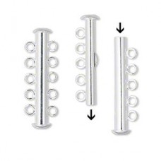 31x6mm 5-Strand Silver Plated Slide Tube Clasp - Each