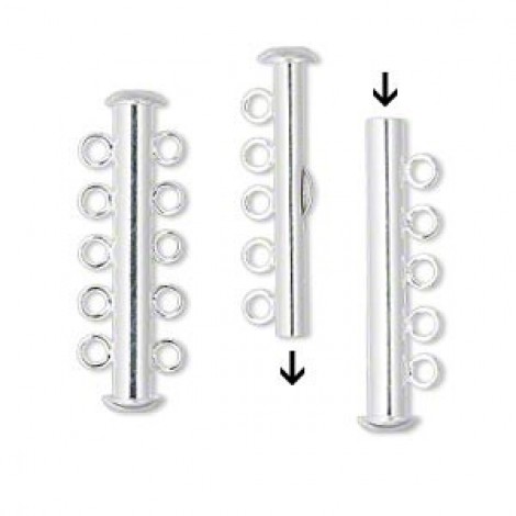 31x6mm 5-Strand Silver Plated Slide Tube Clasp