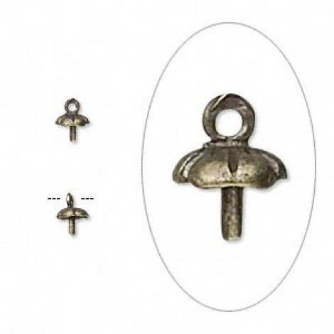 5x4mm Antique Brass Pewter Beadcap with Peg & Loop
