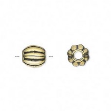 9x8mm Ant Gold Metallized Ribbed Oval Beads w/3mm hole - 50gm (130-140 beads)