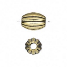 16x11mm Ribbed Metallized Ant Gold Oval Beads - Pack of 20