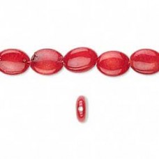8x6mm Red Coral Flat Oval Beads - 16 inch Strand (app 42 beads)