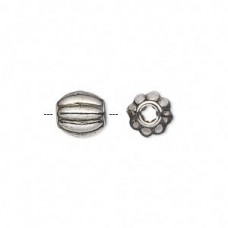 9x8mm Ant Silver Metallized Ribbed Oval Bead -3.5mm hole - 50gm (approx 140 beads)