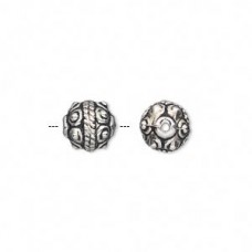 9mm Ant Silver Metallized Fancy Round Beads w/2mm hole - 50gm (approx 120 beads)