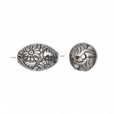 16x11mm Ant Silver Metallized Oval Flower Beads-2mm hole - Pack of 10