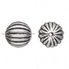 17mm Ant Silver Metallized Ribbed Round Beads - Pack of 20