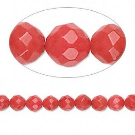 5mm Red Coral Faceted Round Beads - Strand