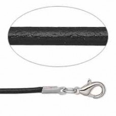 2mm 24" (61cm) Black Leather Necklace with Lobster Clasp