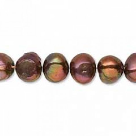 7-8mm Copper Rose Cultured Flat Sided Potato Pearls -