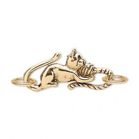 29x13mm Ant Gold Pewter Cat Hook Clasp w/ Jumprings - Each