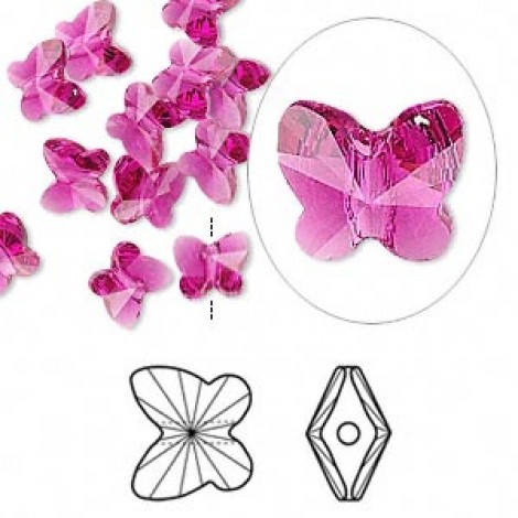 8mm Fuchsia Swarovski Crystal Butterfly Beads