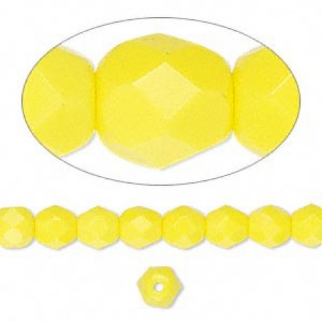 6mm Czech Firepolish Beads - Opaque Yellow - Pack of 20
