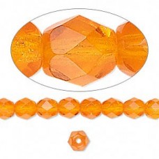 6mm Czech Firepolish Beads - Transparent Orange - Pack of 20