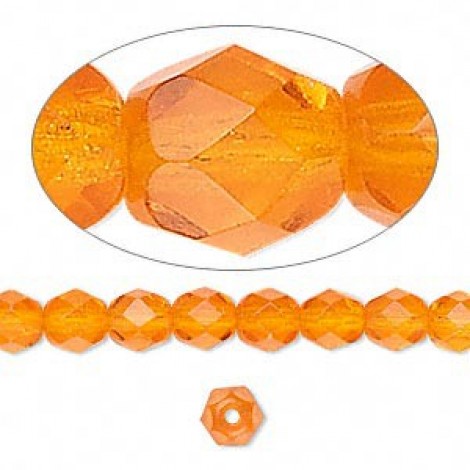 6mm Czech Firepolish Beads - Transparent Orange - Pack of 20