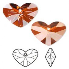 17mm Swarovski Crazy 4U Heart Pendant - Red Magma - Each