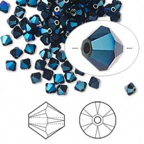 6mm Swarovski Crystal Bicones - Metallic Blue 2X