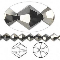 4mm Swarovski Crystal Bicones - Jet Double Nut 2X - Pack of 10
