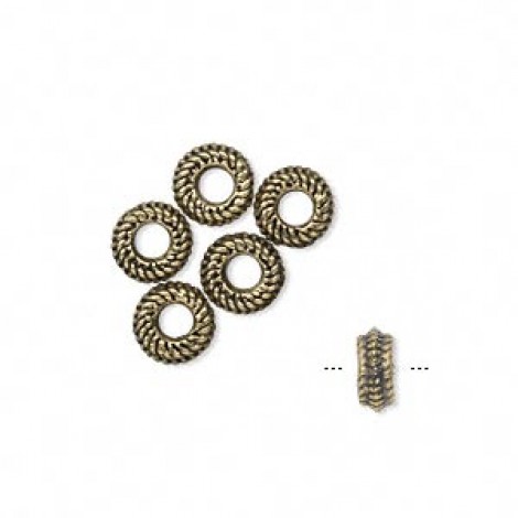 7x3mm Antique Brass Rope Rondelles - Pack of 14